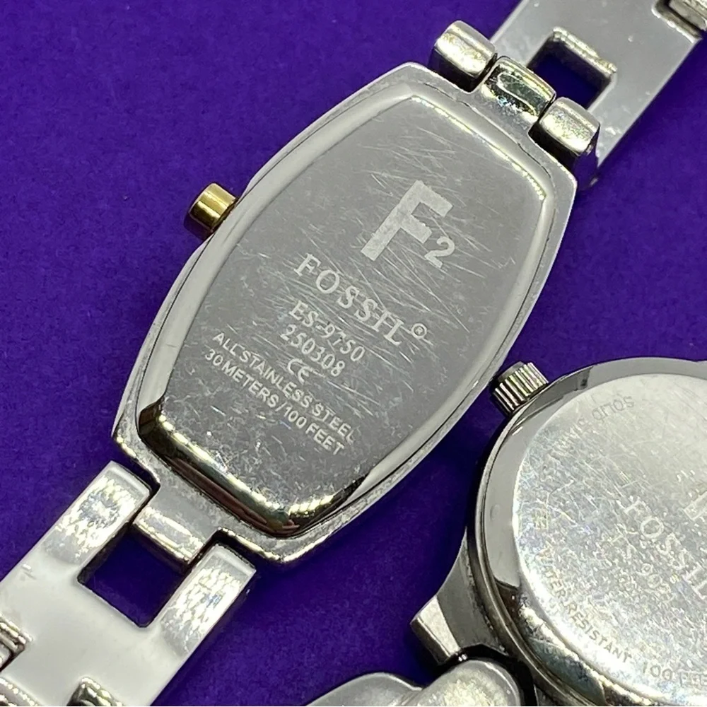 FOSSIL F2 Watches Pair Silver Gold Blue Face Womens Watches